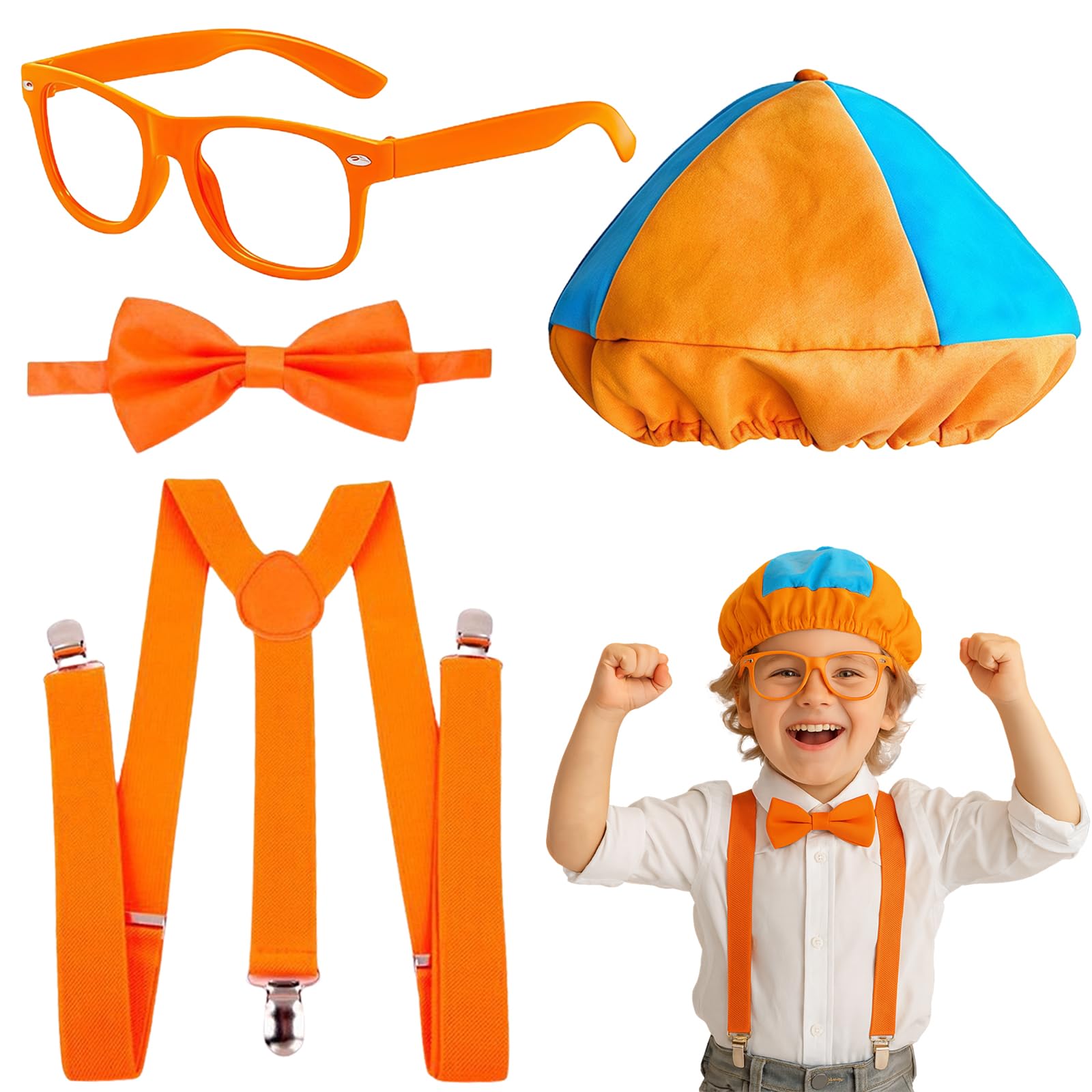 AYNKH Children's Engineer Costume Set, Role Play, Glasses, Bow Tie, Braces and Beret Hat Engineer Fancy Dress