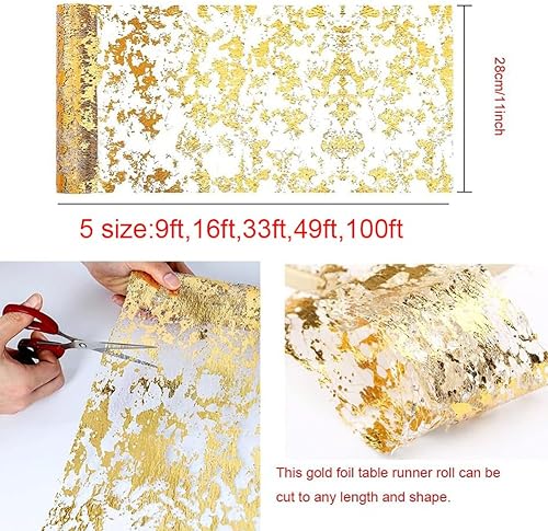 Miniatura 3 de Camino de mesa dorado, rollo de mesa de malla fina dorada metálica con purpurina y lentejuelas de 49 pies, decoración de mesa dorada para fiestas de
