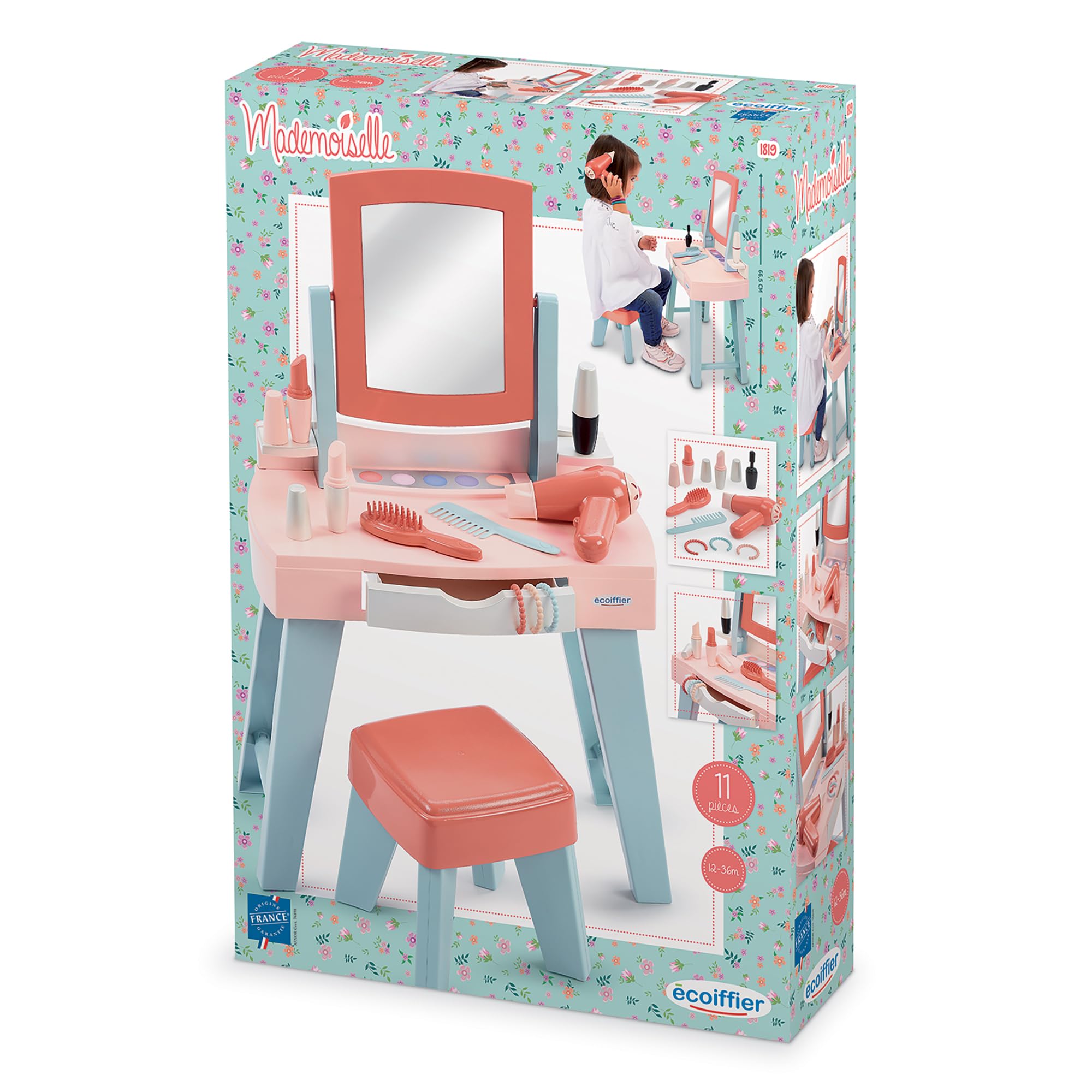 Ecoiffier - 1819 - La mia prima toeletta - per Bambini - da 12 a 36 Mesi - con il suo specchio e altri accessori - per farmi bella e acconciarmi come una grande