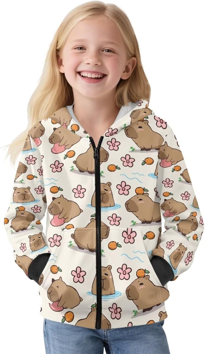 Hoodies for Girls Casual Warm Full Zip Up Pullover Sweatshirts Kids Lightweight Long Sleeve Jackets with Pockets