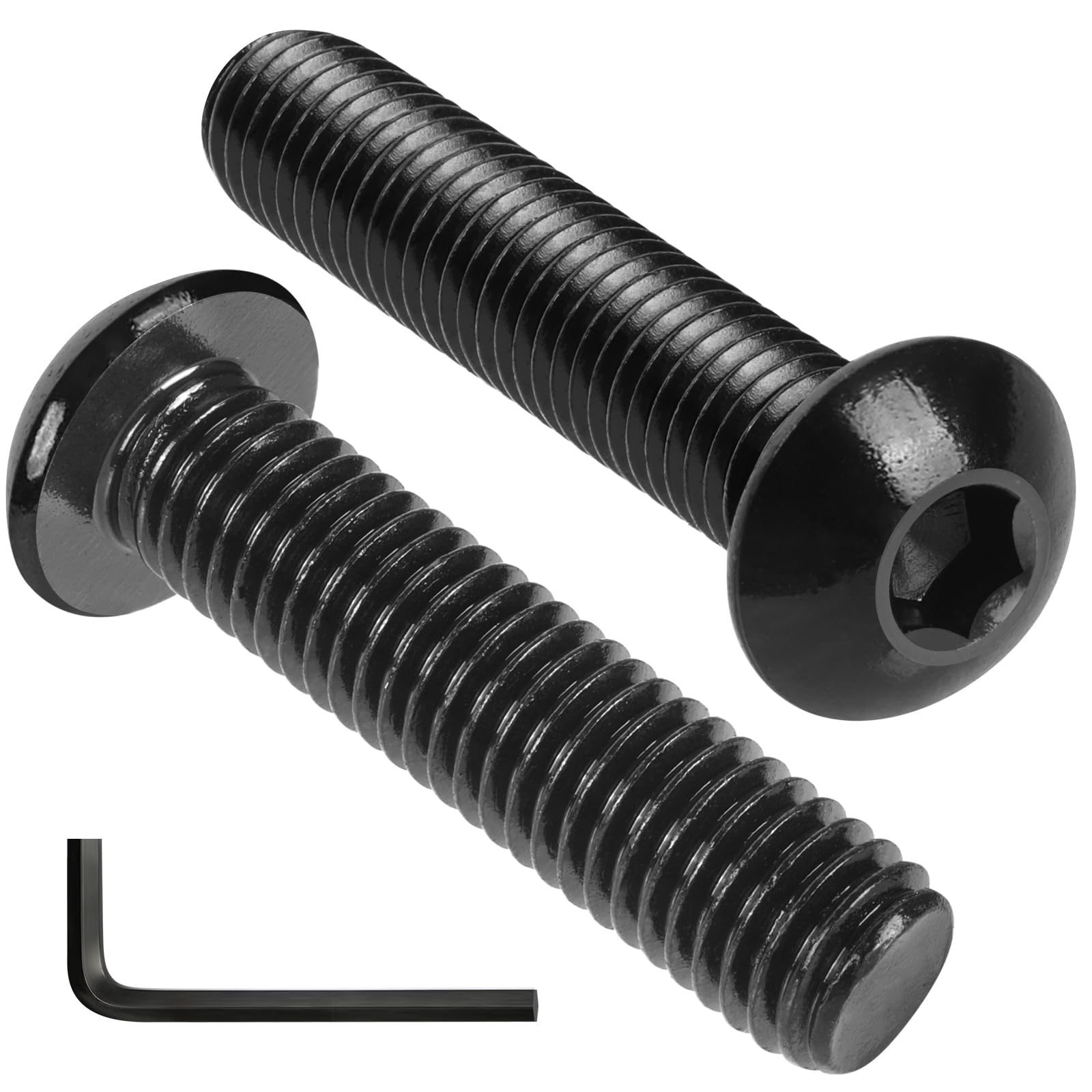 VGBUY 9Pcs 3/8-16 x 2 Button Head Socket Cap Bolts Screws, 304 Stainless Steel 18-8, Black Zinc Plated, Fully Threaded, with Spanner Allen Hex Drive