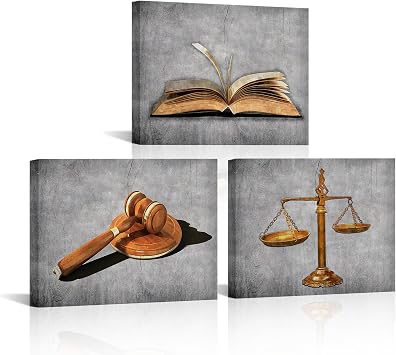 HOMEOART Lawyer Office Decor Painting Black and White Canvas Prints Framed Ready to Hang 12"x16"x3 Panels