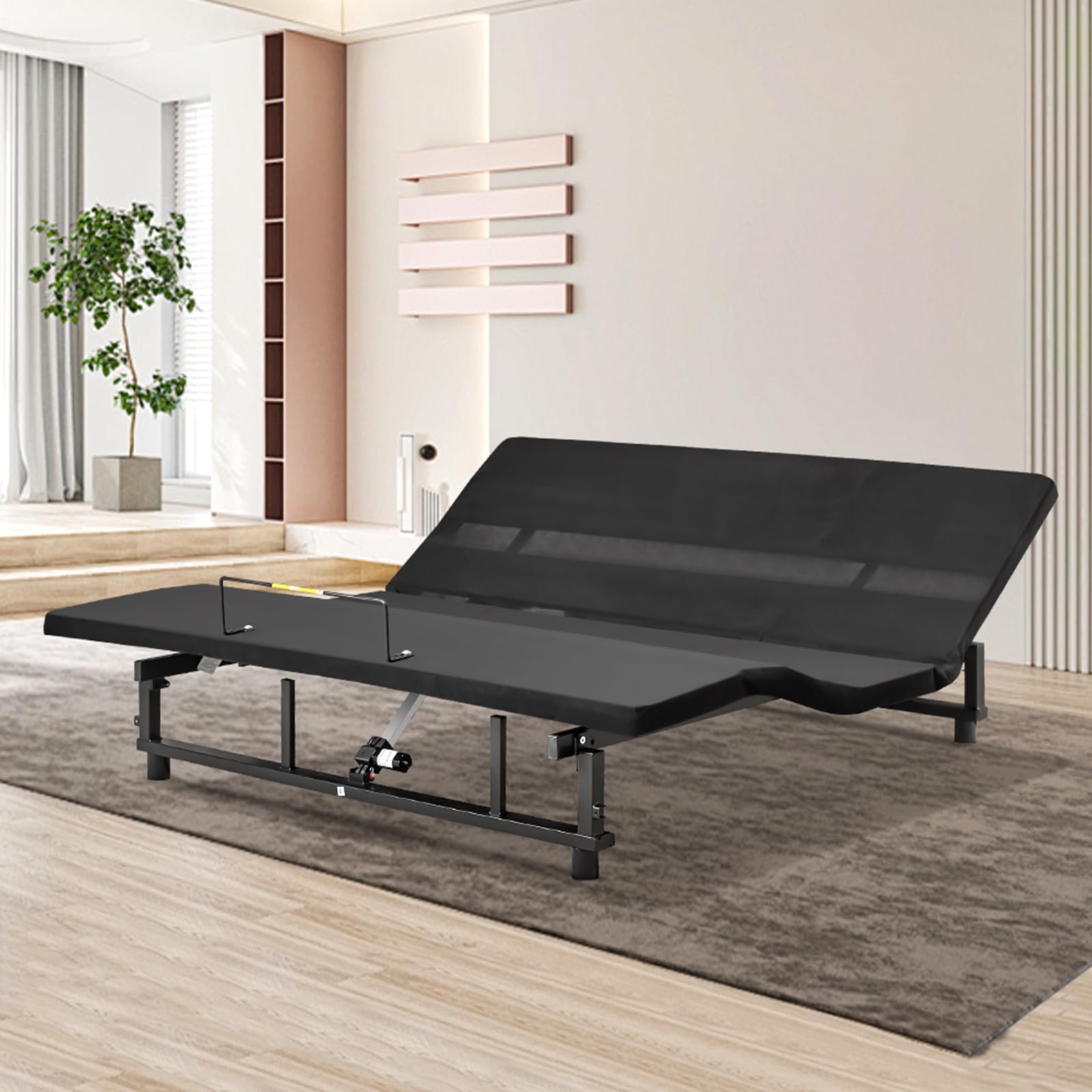 queen adjustable bed base frame - head & foot incline, wireless remote, premium metal, zero gravity, quiet motor (79" l x 59" w x 12.72" h) black