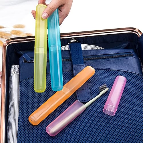 Miniatura 6 de Hedume Estuche para cepillos de dientes de viaje de 35 piezas, 7 colores, portátil, de plástico, a prueba de polvo, transpirable, para viajes,