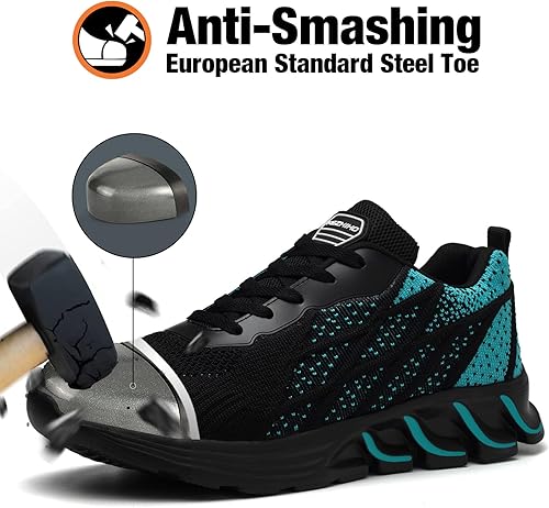 Miniatura 2 de Kezhiho Zapatos de trabajo con punta de acero para hombre, ligeros, cómodos, antideslizantes, a prueba de pinchazos, zapatos de seguridad,