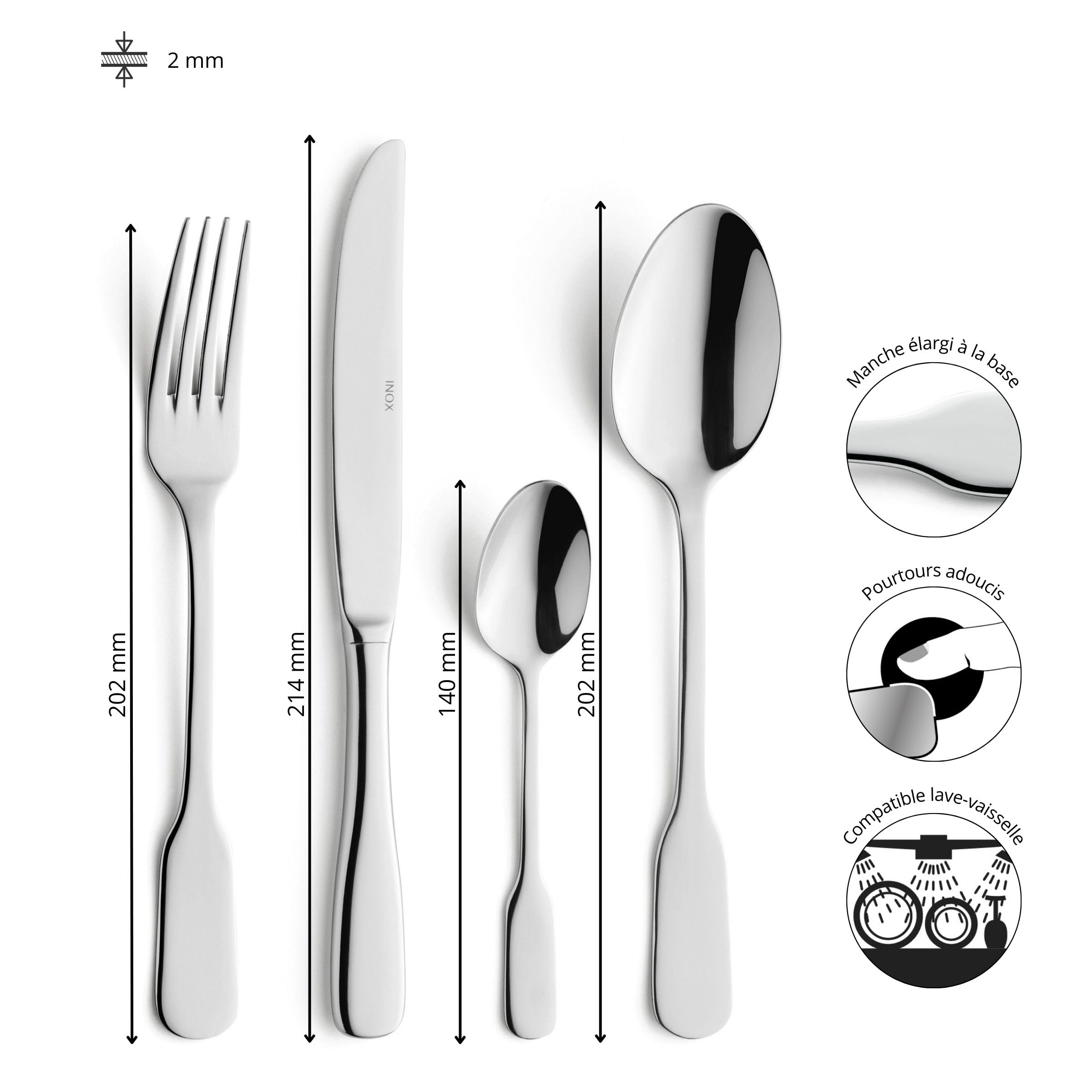 AMEFA Triomphe Ménagère 24 couverts acier inoxydable Pour 6 personnes, Inox