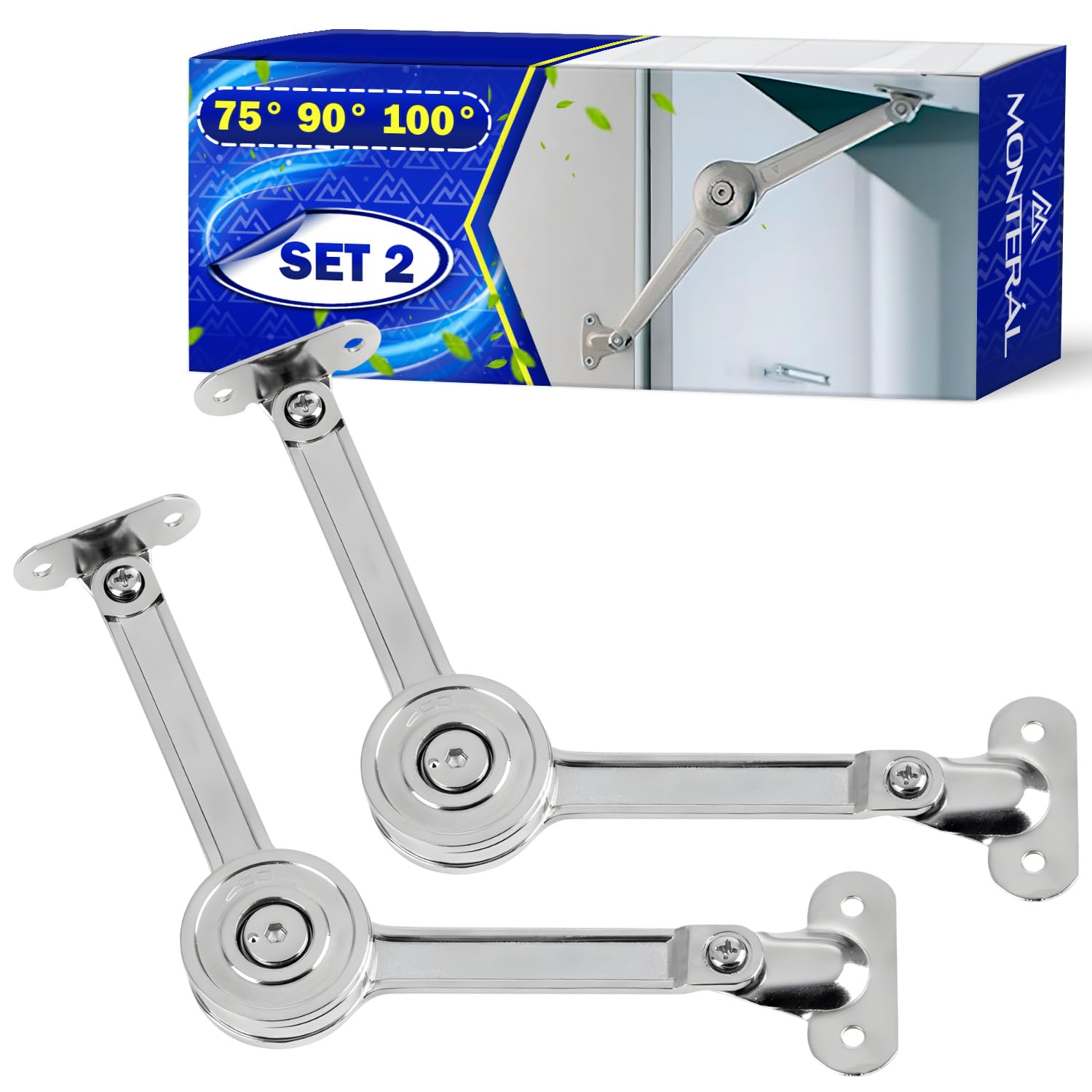 2 Pieces Lift Up Door Cabinet Hinges Can be Stopped at 75° 90° 100°, Drop Down Hinges for Kitchen Furniture and Door Panels
