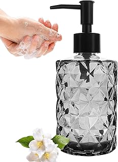 Kitchen Bathroom Dish Soap Dispenser, 12 Oz Glass Refillable Liquid Hand Soap Dispenser with Plastic Pump, Lotion Soap Dispenser Bottle, for Hand Soap, Soap, Lotion