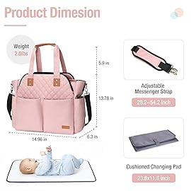 Lekebaby Diaper Bag Tote for Baby - 17 Pockets Large Travel Diaper Tote with Portable Changing Pad, Mom Crossbody Hospital Bag for Labor Delivery, Waterproof, Baby Essentials for Newborn Gifts, Pink