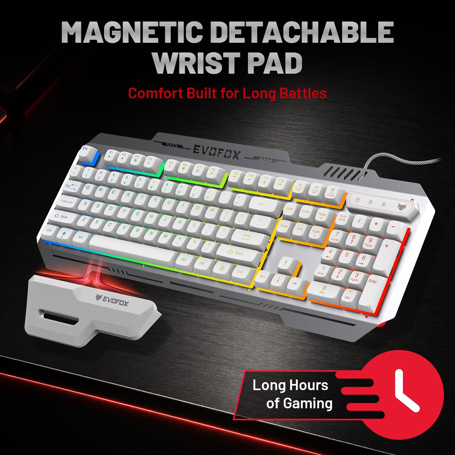 EvoFox Warhammer 2 Semi-Mechanical Gaming keyboard Mouse Combo Wired with Rainbow RGB Effect & Letter Backlit, Detachable Magnetic Wrist Pad, Metal Body,19 Anti-Ghosting Keys, 7200 DPI Mouse — Amazon image 3
