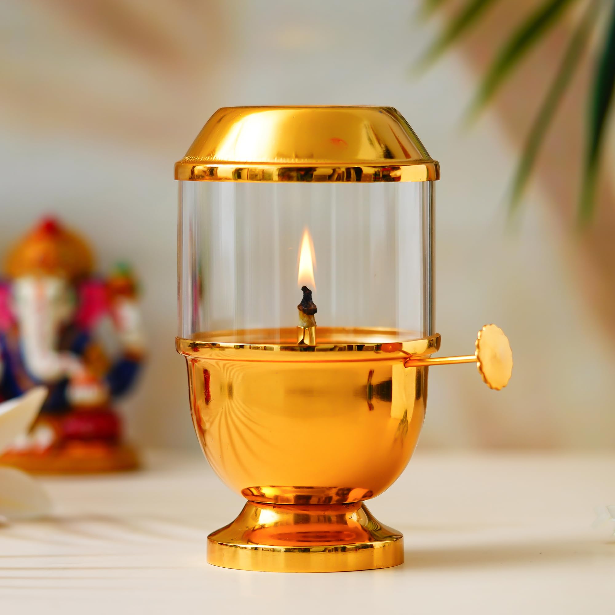 Webelkart Antique Lanterns for Home Decor Akhand Diya Qith Adjustable Bati for Puja Decor|Oil Puja Lamp for Aarti Pooja Article Metal Diya for Diwali ( 6.29" Inches- Metal )