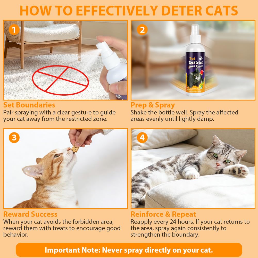 OSDUE Repelentes Orina Spray Gatos, 100ml Spray Antiarañazos Gatos, Evitar Pipi Cat, Eliminador de Olores, No Mancha, Frena los Malos Hábitos para Exterior e Interior Aroma Cítrico a Limón