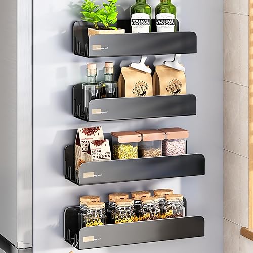 Estante magnético para especias para refrigerador, estante magnético, organizador de especias para refrigerador, paquete de 2 con 8 ganchos,