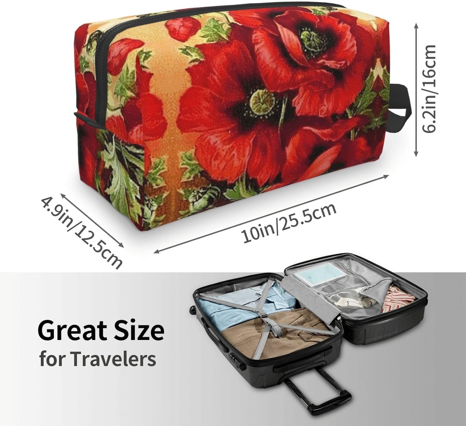 Grande Beauty Case da Viaggio con Fiore di Papavero Rosso - Organizer per Trucchi Versatile da Appendere, Adatto A Donne E Uomini, Design Spazioso per Un Facile Imballaggio E Viaggi Eleganti