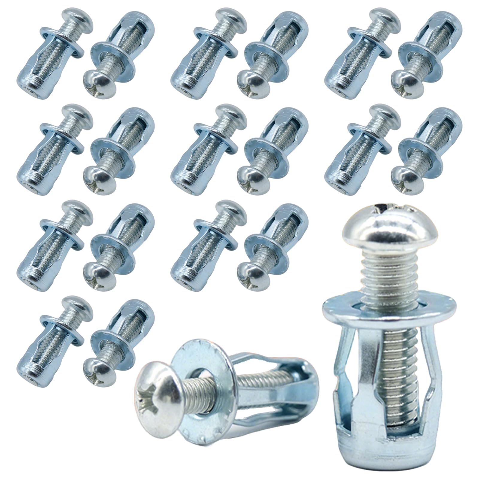 20pcs M4x20 Hollow Door Fixings – Carbon Steel Cavity Anchors for Aluminum, Steel, Iron & Plastic Sheets – Short Profile Wall Fixings for Mirrors, Shelves & Hollow Doors (Silver)