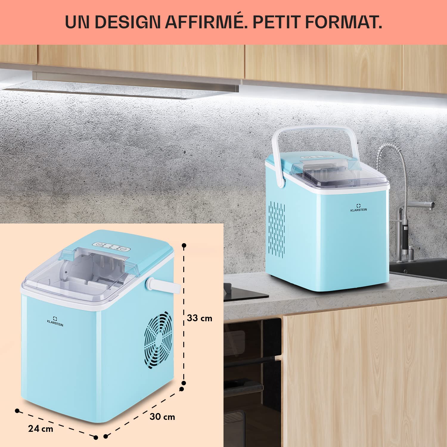 Klarstein Arctic Porter - Machine à glaçons 12kg / 24h, 2 tailles, temps de production 12kg de Glacons, réservoir d'eau de 2 l, écran LCD, minuterie, poignée, sans BPA