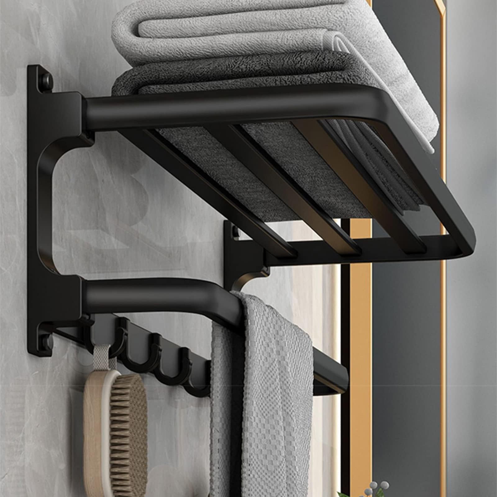 Towel Rack with Bar Holder Rail 5 Hooks 23inch, Black
