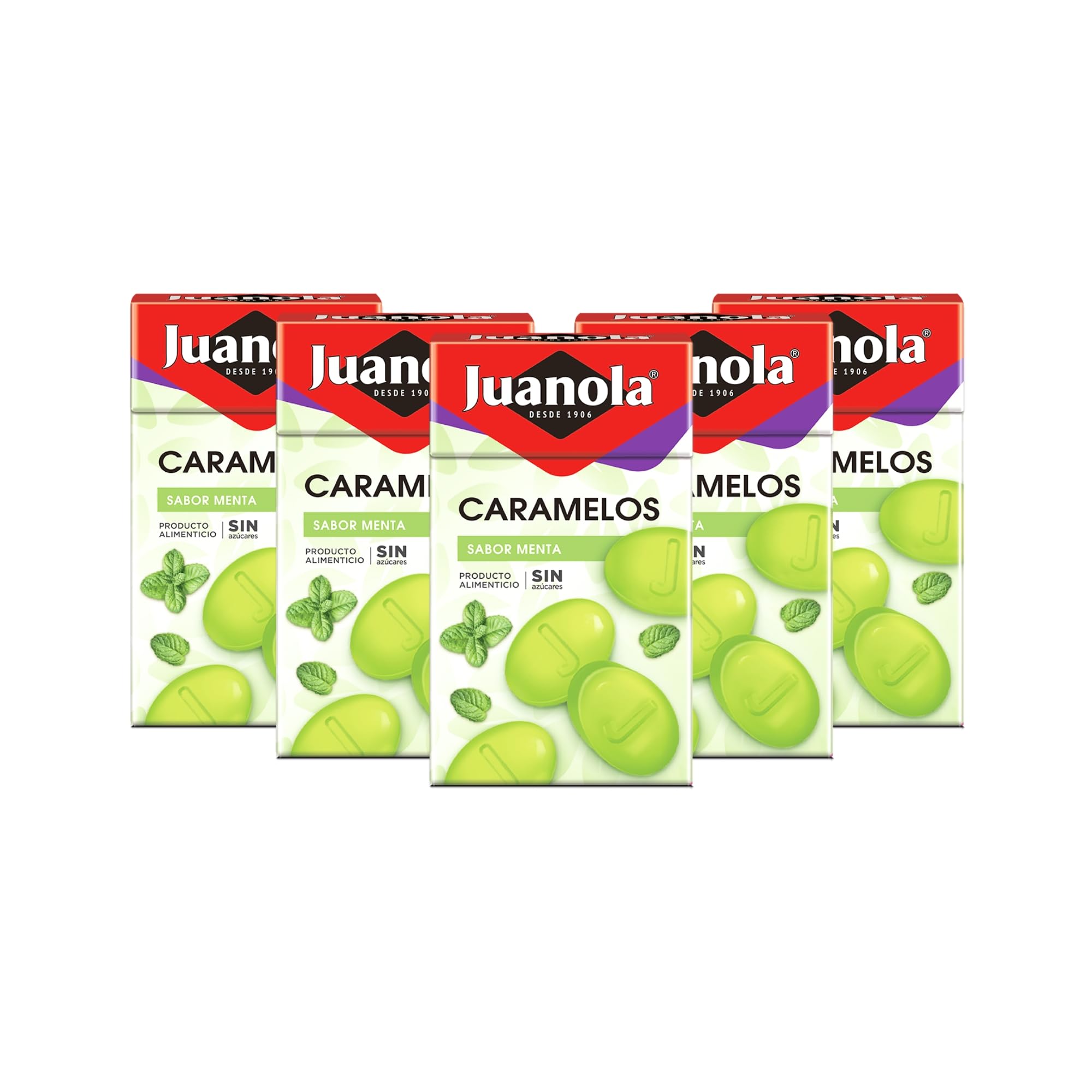 Juanola Caramelos Sabor Menta - Sin azúcar, sin gluten - Con edulcorantes procedentes de la planta Stevia - Cómodo formato de bolsillo - Explosión de sabor en tu boca - Pack 20 uds