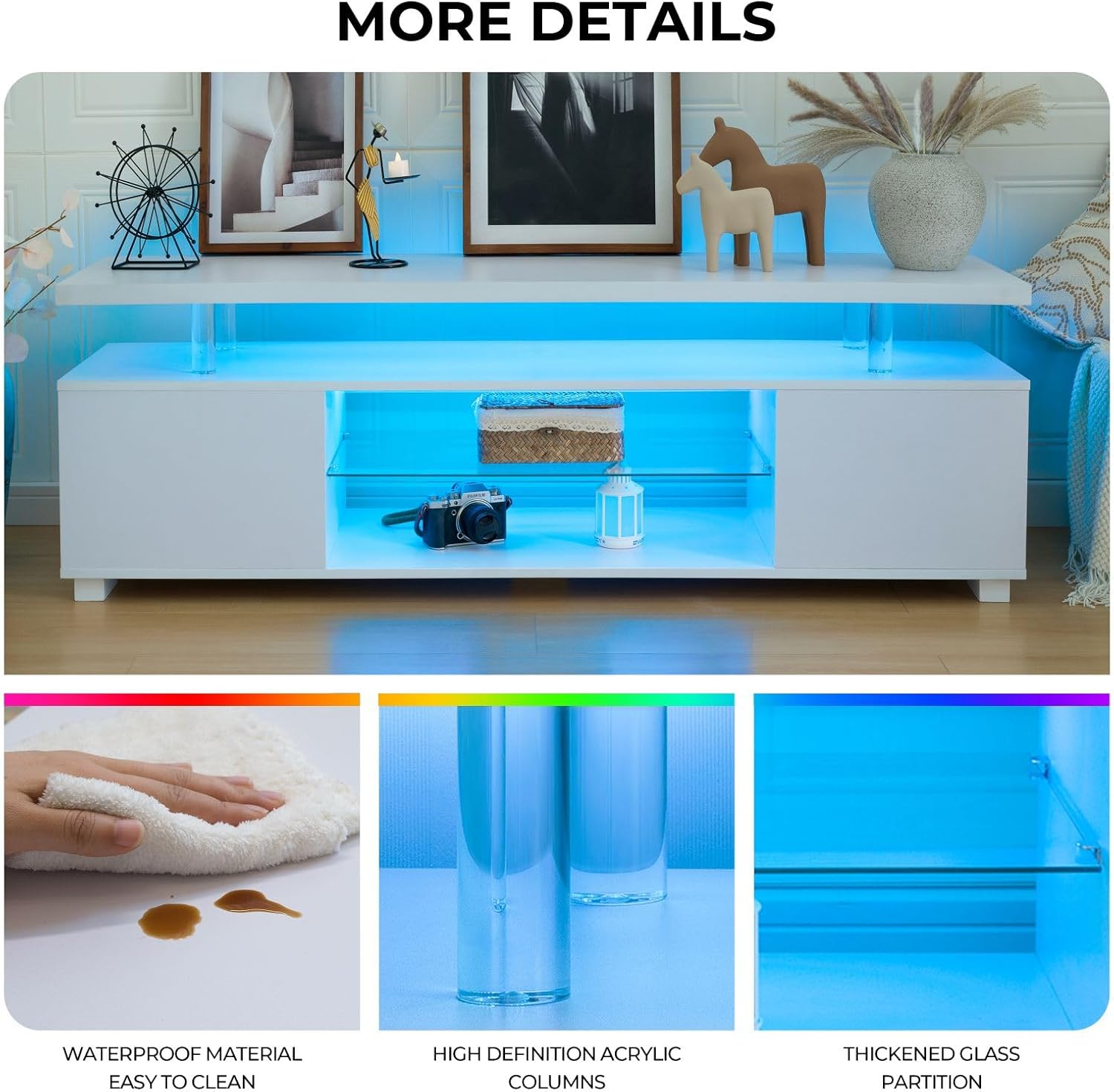 LED TV Stand White Entertainment Center, Gaming Center for 60 65 70inch TV, TV Console with Storage, TV Stands for Gaming Living Room, Bedroom and Playroom - Image 4