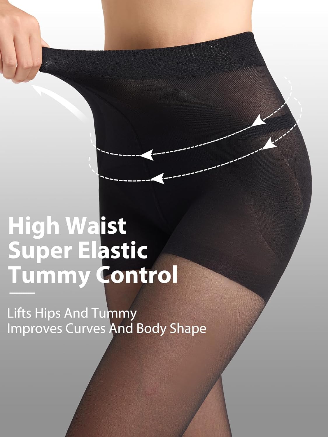 2 Pairs Control Top Footless Tights for Women with Tummy Control Support, 40D Semi-Opaque Soft High Waist Pantyhose - Image 3