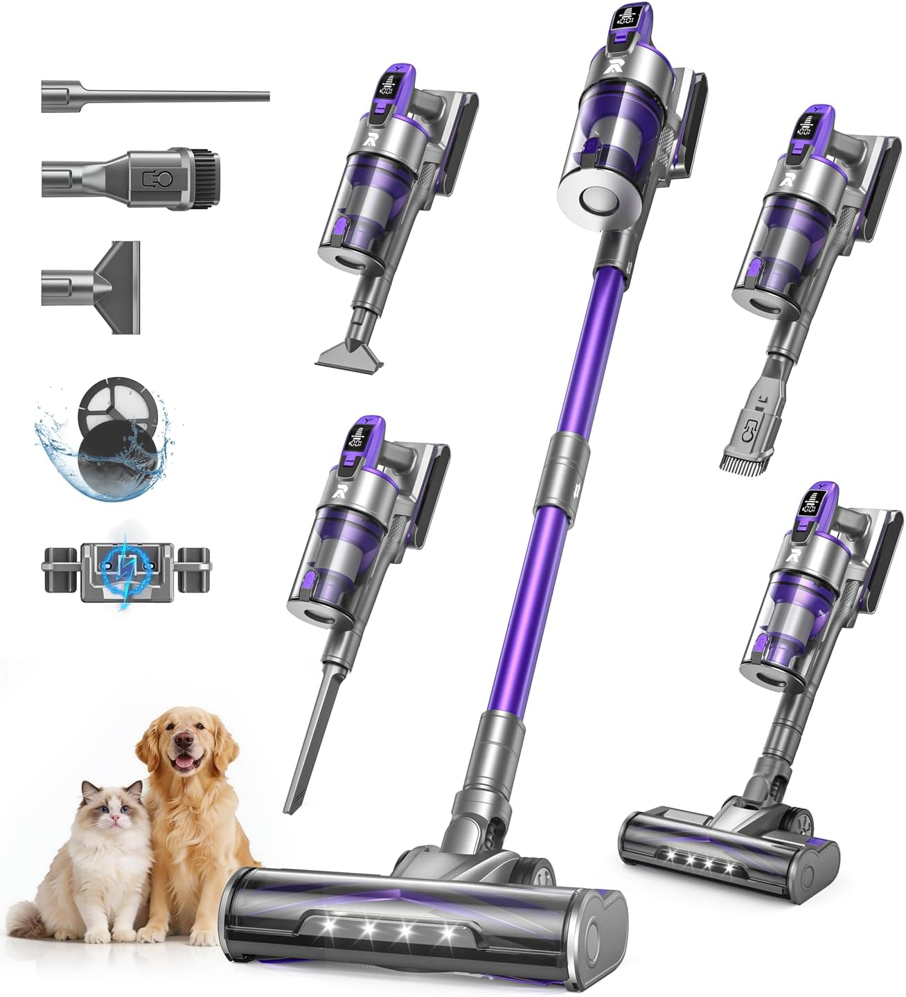 Redkey X18 Aspiradora sin Cable 60KPa/500W/80Mins, 8 en 1 Aspiradora Inalámbrico de Pantalla Tactl LED Modo Automatico Inteligente Autocargable, Autoportante para Suelos/Alfombras/Pelo de Animales