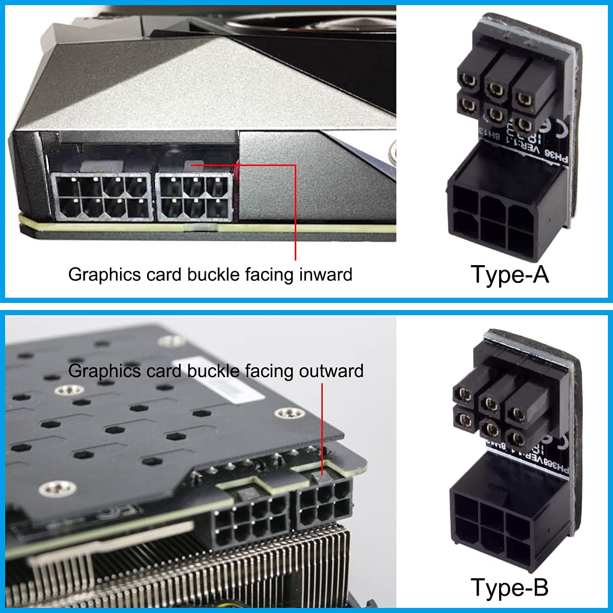 ATX adapter sieciowy, wtyczka 6-pinowa, karta graficzna 180 stopni, pionowy adapter kabla zasilającego, 4 szt. 6-biegunowe gniazdo na wtyczkę 6-biegunową (2 style)