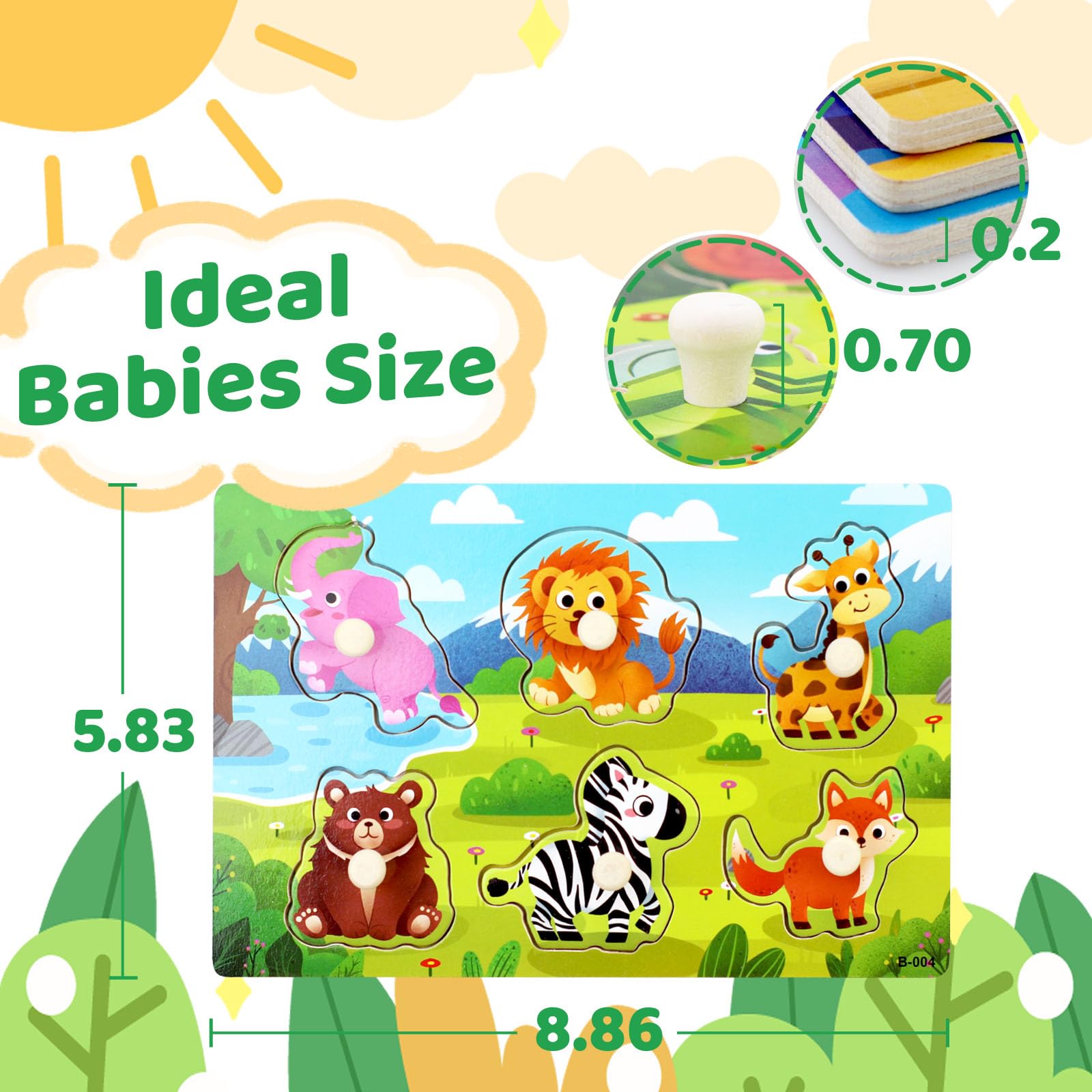 Puzzles en Bois pour Enfants Animal Montessori Jouet Éducatif Bébé 1 2 3 Ans