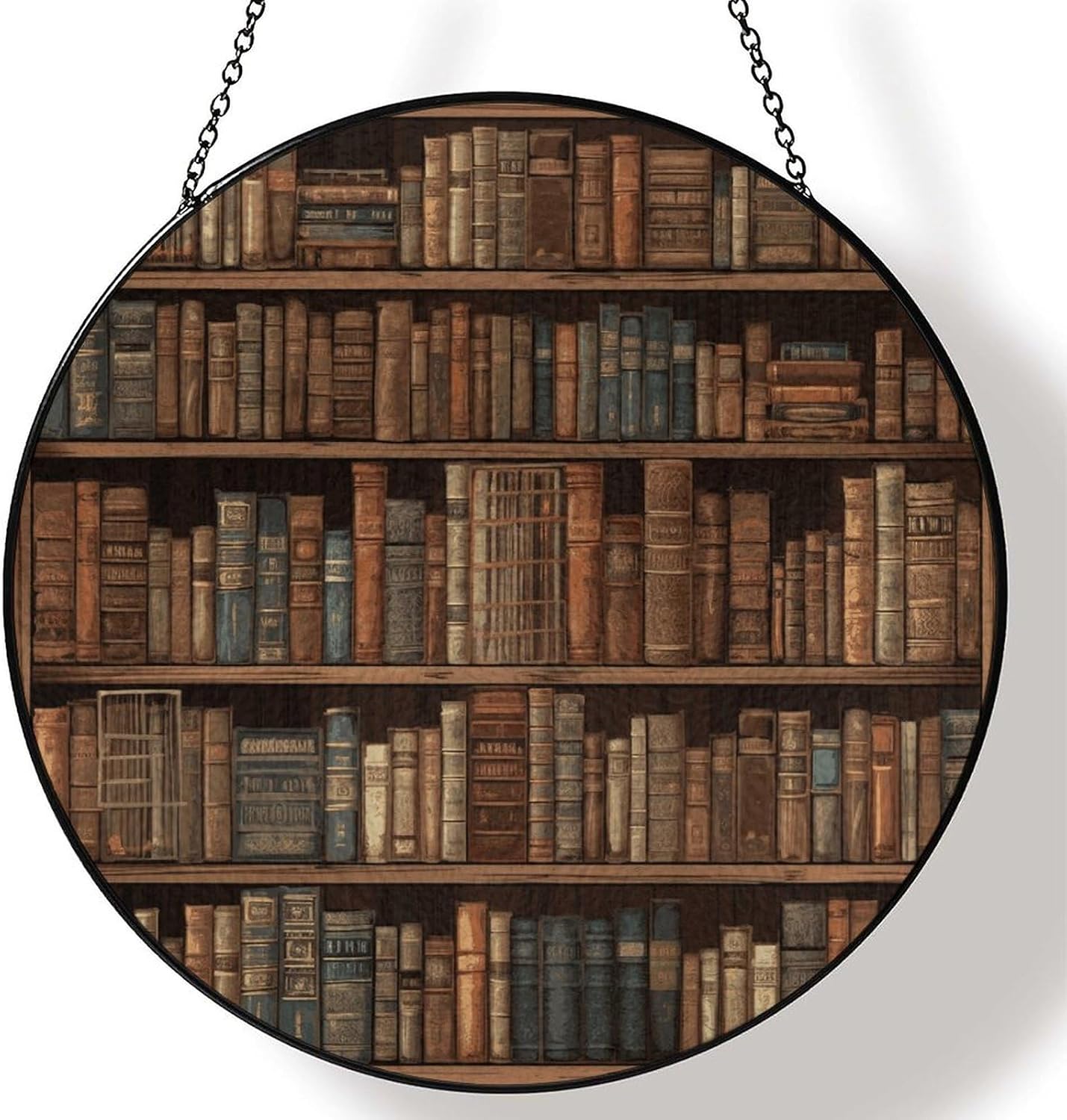 30x30cm Round Stained Glass Suncatcher for Window Hanging Decor with Chain