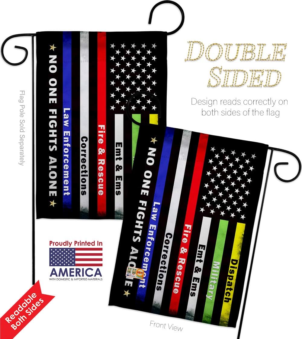 No One Fights Alone Garden Flags 2pcs Pack Armed Forces Military Service All Branches Support Honor United State American Veteran Official Small Gift Yard House Banner Double-Sided 13 X 18.5