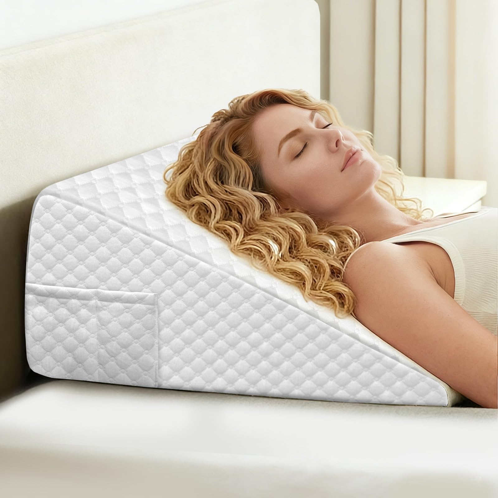 OAISZ Wedge Pillow, 7.5 Inch Bed Wedge Pillow for Headboard, After Surgery, Sleeping，Back Pain Relief, Memory Foam Top, White