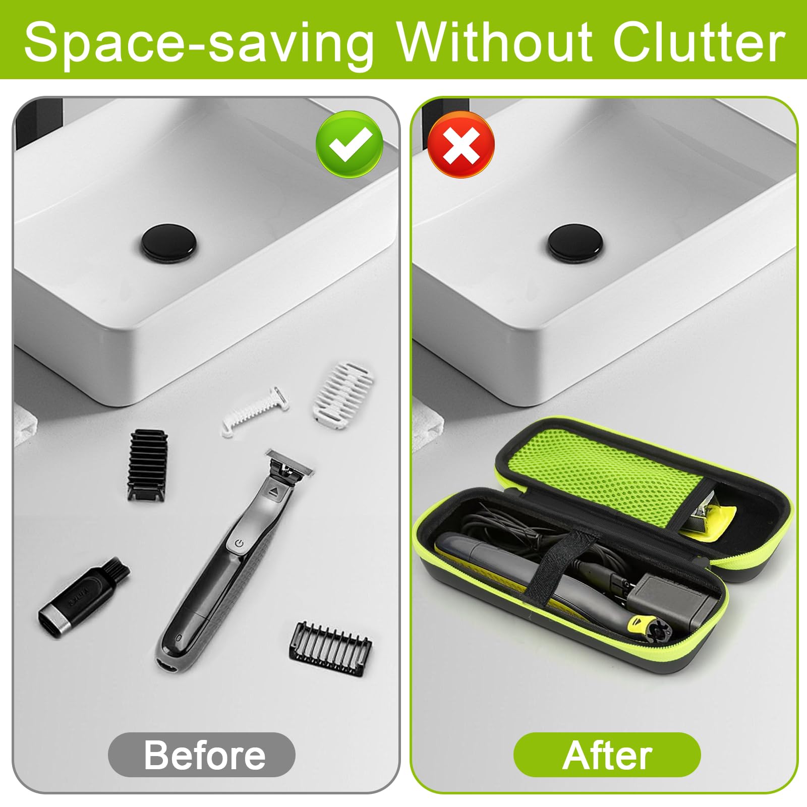 Custodia protettiva per rasoio elettrico Philips OneBlade QP2734/QP2724/QP6551 e OneBlade Pro 360, custodia impermeabile, custodia da viaggio per rasoio e accessori (verde/nero)