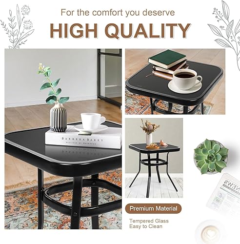 Miniatura 5 de Betterland Juego de sillas mecedoras de 3 piezas para exteriores, mesa de centro de cristal y muebles de patio de metal negro con cojines gruesos