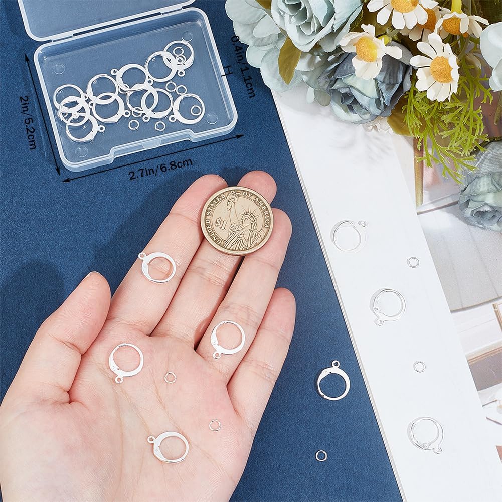 Beebeecraft 1 Box 20Pcs Leverback Earring Hooks 925 Sterling Silver Plated Stainless Steel Round Lever Back Hoop Earring Findings Wires with 20Pcs Jump Rings for Jewelry Making
