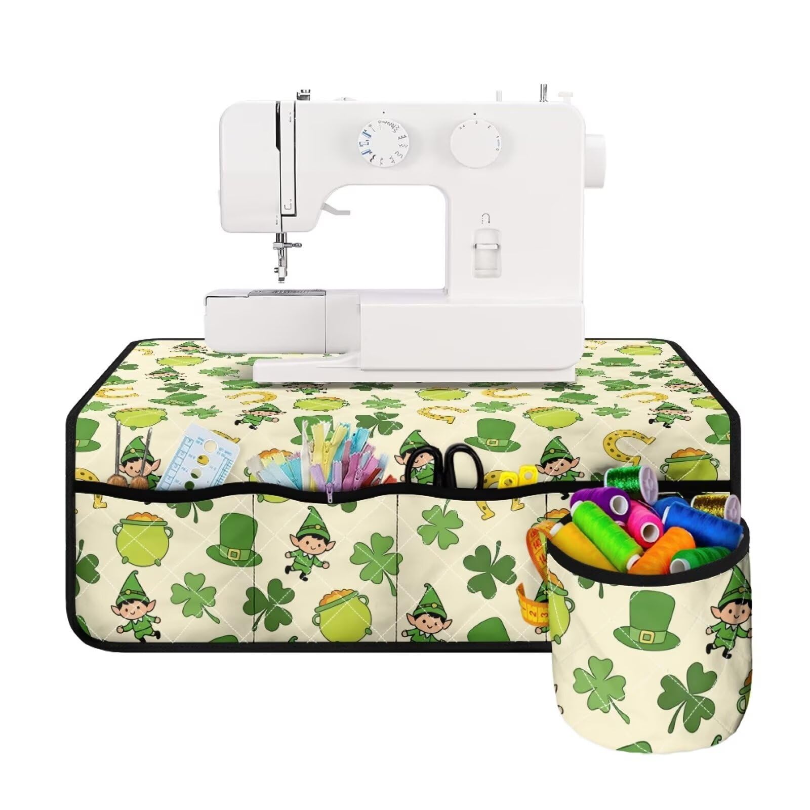 Sewing Machine Carrying Case for Table, Sewing Accessories, Water-Resistant Mats Sewing Machine Pad with Front Pockets - Shamrock