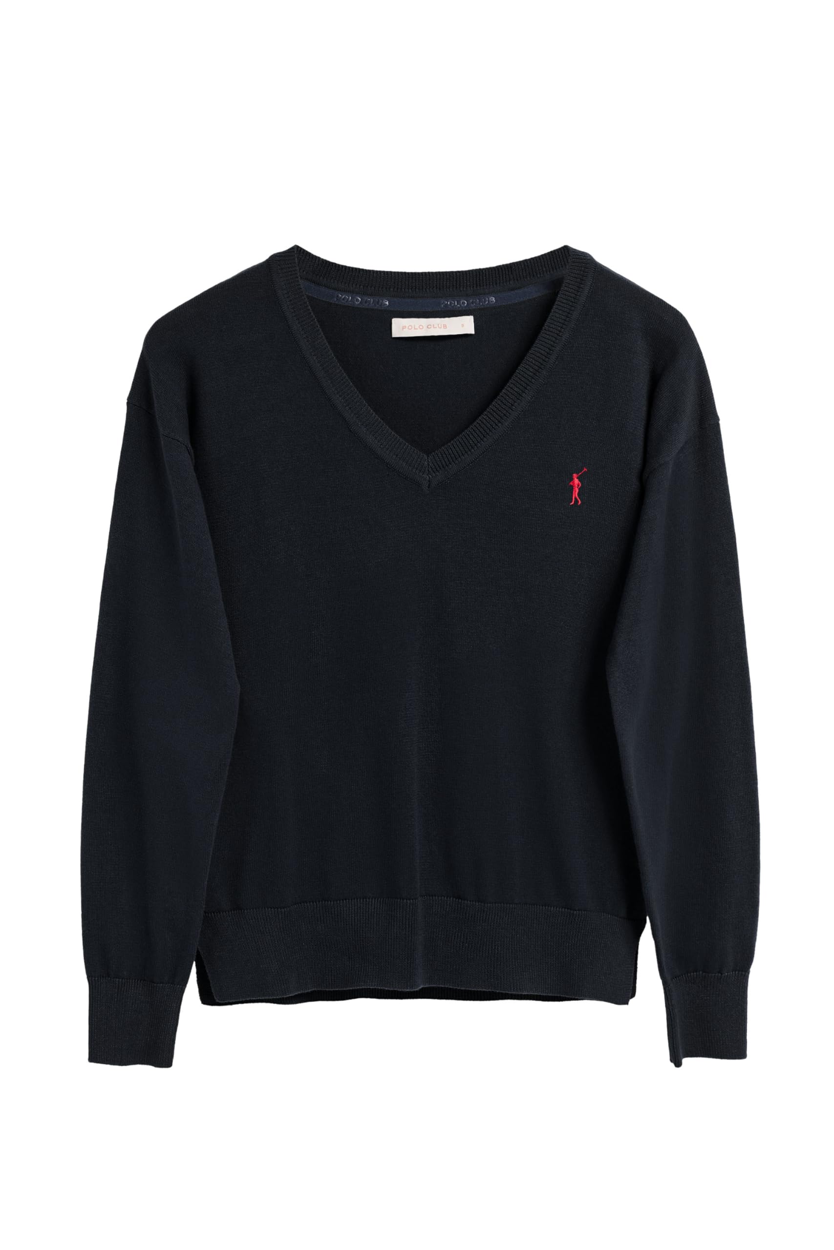 Polo Club Pull en Maille avec Col V et Logo brodé pour Femme