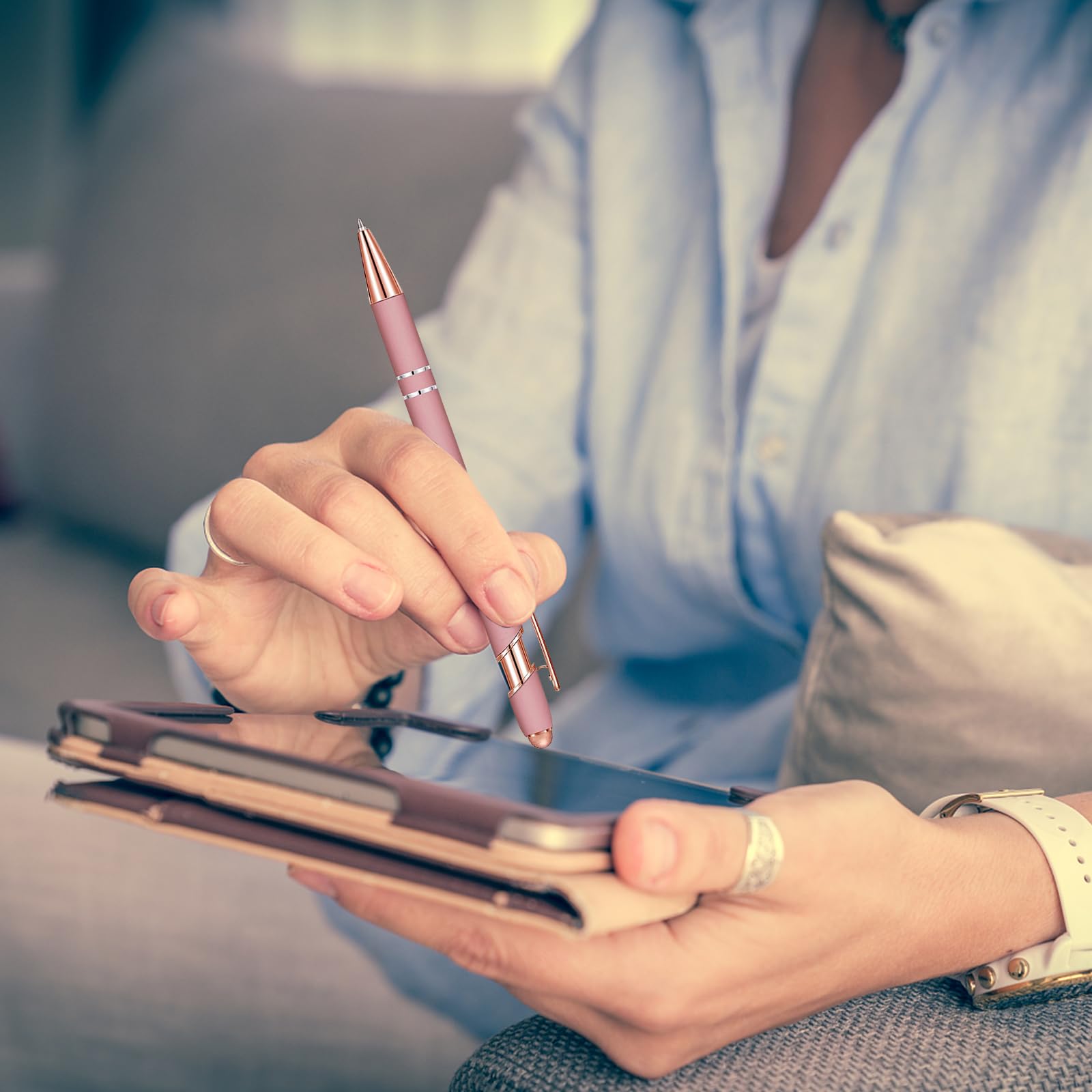 Ballpoint Pen Black Ink for Smooth Writing Retractable Pen 2-in-1 Medium Point Pen Gift Box Set for Office — view 4