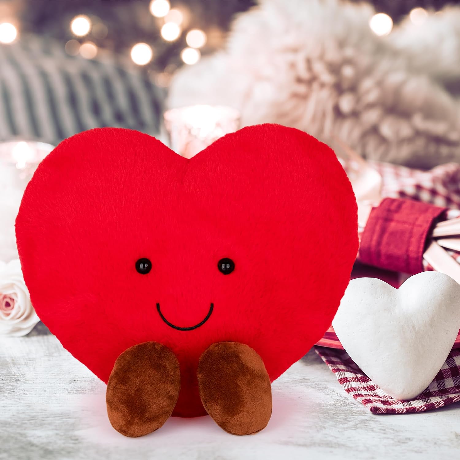ArtCreativity Large Heart Stuffed Animal - Soft Love Heart Plush Toy with Smile and Little Brown Feet - Stuffed Red Heart Toy - I Love You Big Plush Heart Pillow - Gift for Kids, Girlfriend, Boyfriend