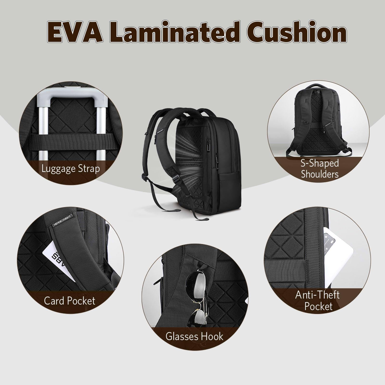 hk Sac à Dos Ordinateur Portable 15,6" Homme Imperméable avec Port USB | Grande capacité compartiment PC rembourré idéal pour travail université voyage déplacements quotidiens noir
