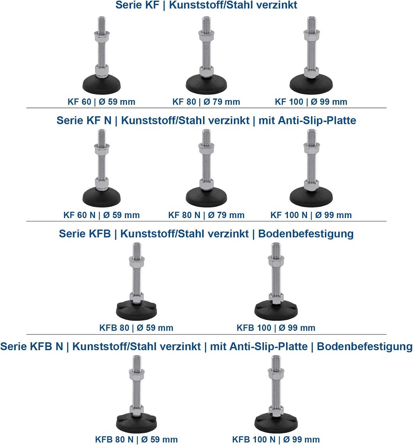 Schwaderer Machine Feet, Leveling Feet, Levelling Feet, Joint Feet, Height-Adjustable KF 60 (M10 x 80), Diameter 59 mm - Image 4