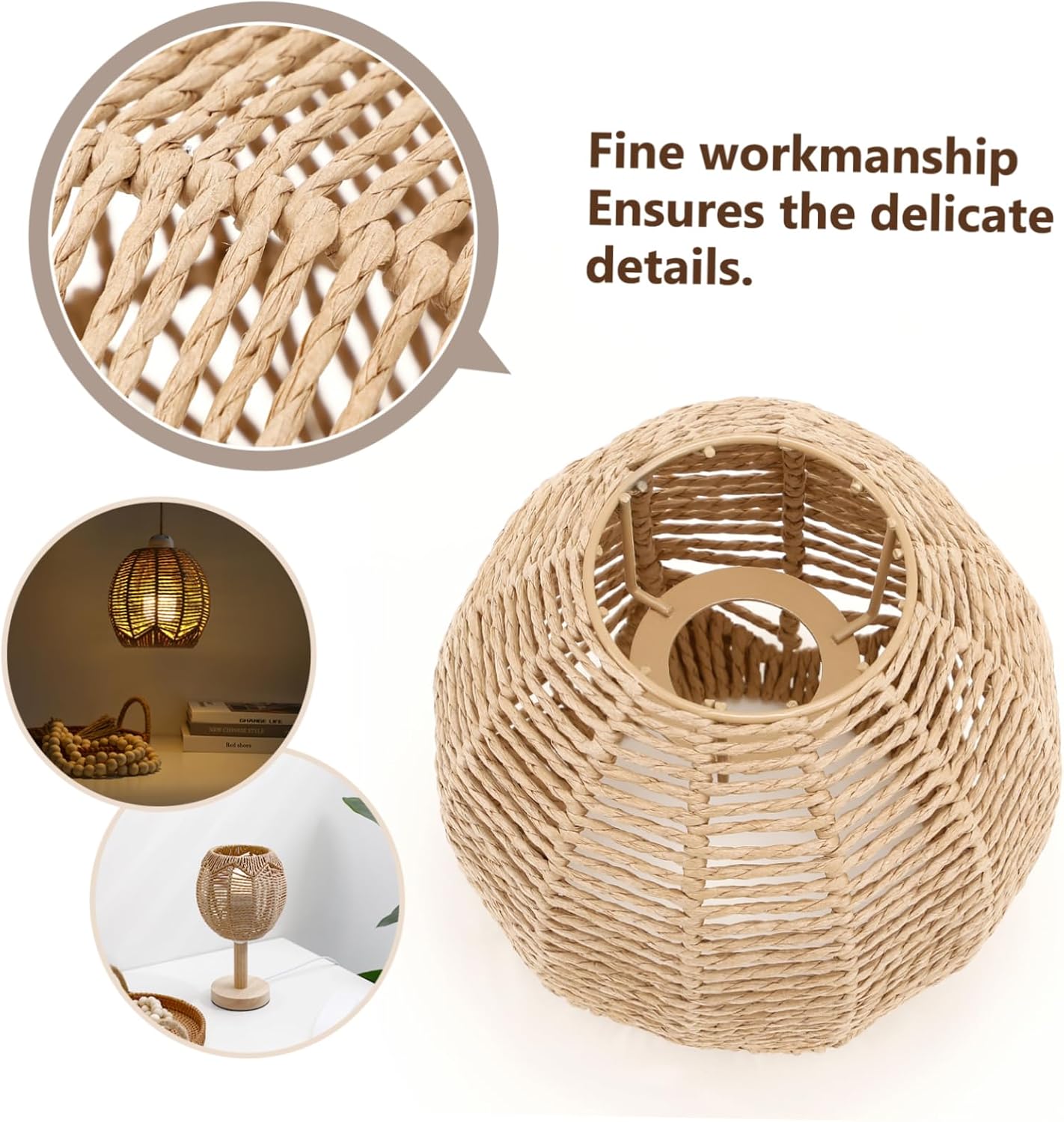 DOITOOL 2 Pcs Rattan Lamp Shade,5.9"W x 5.5"H Pendant Lamp Shade Farmhouse Lamp Shades,Boho Lamp Shades Replacement for Pendant Light Floor Lamps Chandelier Wall Sconces Light
