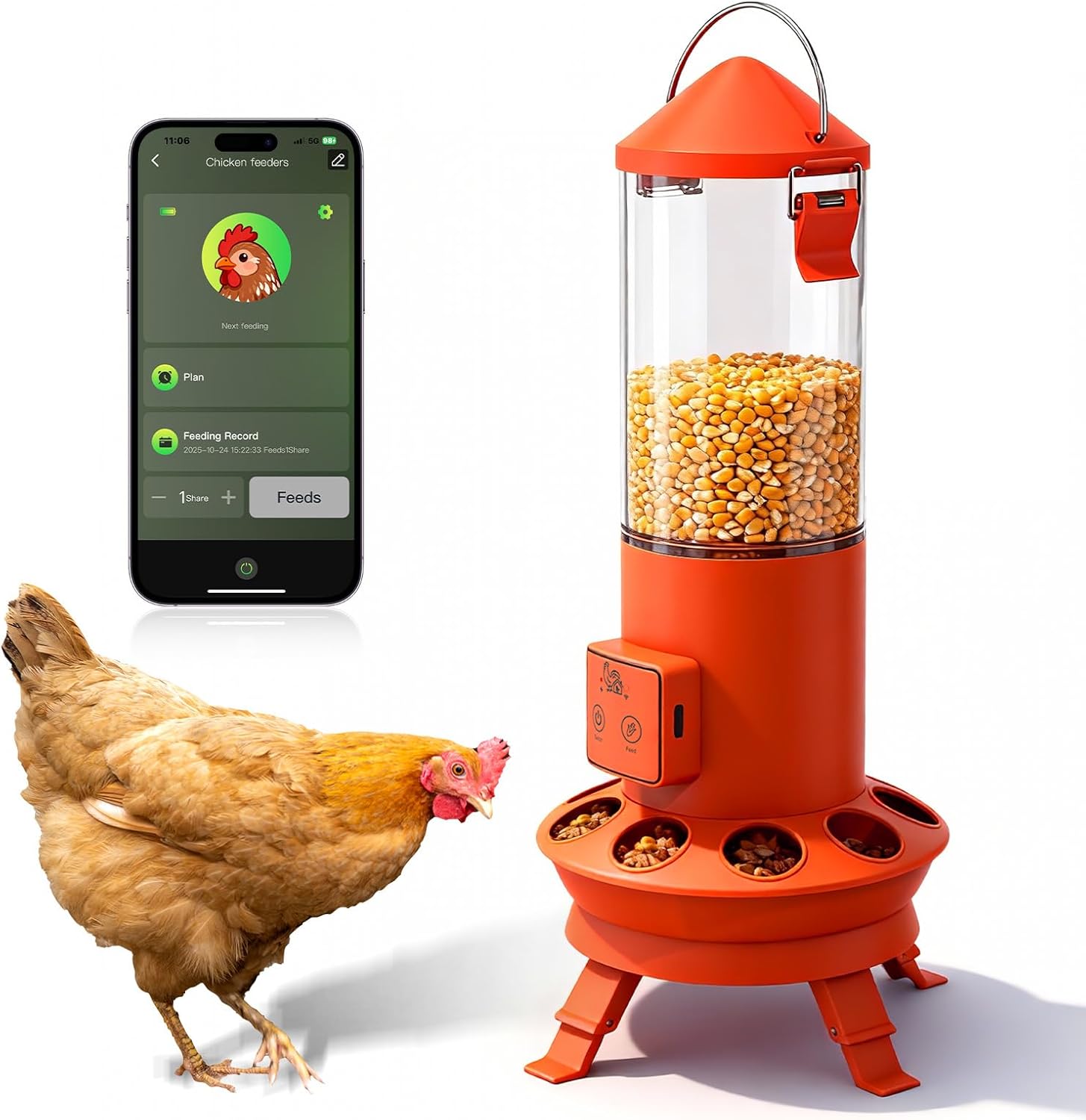 Automatic Chicken Feeder, Smart Chicken Coop Accessories, APP Smart Remote Control Chicken Feeders No Waste, Preset Feeder Schedule, 9 Chicken Feeder Port, Professional Poultry Feeding Equipment