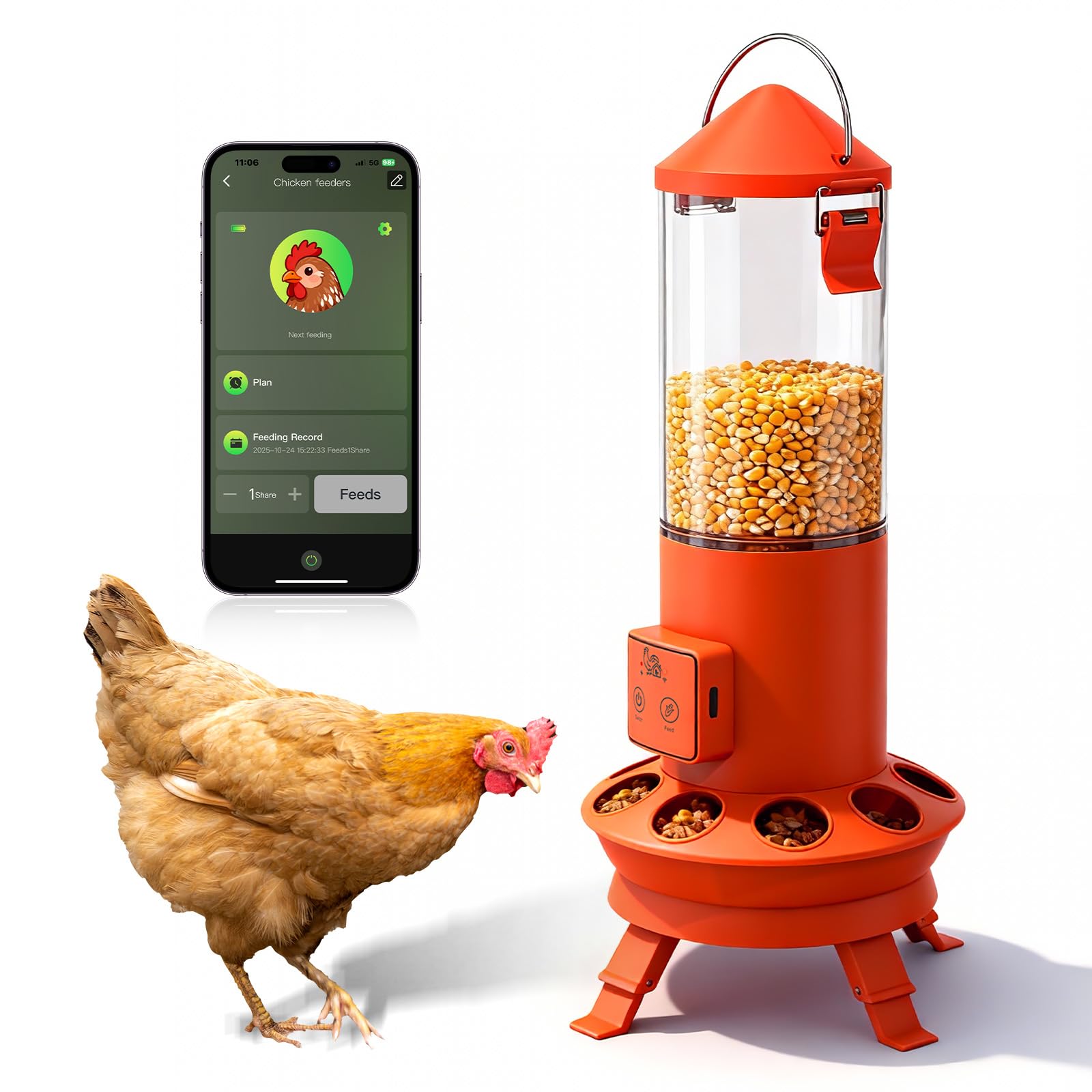 Alimentador automático de pollo, accesorios inteligentes para gallineros, alimentación inteligente de pollos con control remoto sin residuos, horario de alimentación preestablecido, 9 puertos de