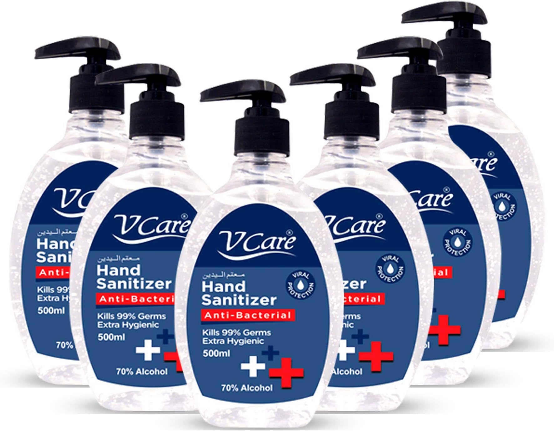Vcare Anti Bacterial Hand Sanitizer|Extra Hygienic Killing 99% Of The Germs|70% Alcohol|500Ml (Pack Of 6)