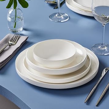 Karaca Saturn White Dinnerware Sets, Modern Kitchen Dinner Set for 6 People, 24-Piece Plates and Bowls Sets, Bone China Material, Durable & Elegant