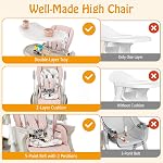 HONEY JOY Baby High Chair, Foldable High Chairs for Babies and Toddlers, Adjustable Heights, Recline Backrest & Footrest, Double-Layer Tray & Cushion, Portable Infant Highchair with Wheels (Pink)