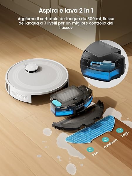 LEFANT M2 Robot Aspirapolvere Lavapavimenti Con Mappatura,Aspirazione 6000 Pa,Navigazione Laser Tecnologia PSD Avoidance,Pulizia Personalizzata,Autonomia di 140 minuti,Controllo tramite APP/Alexa/WiFi - 4