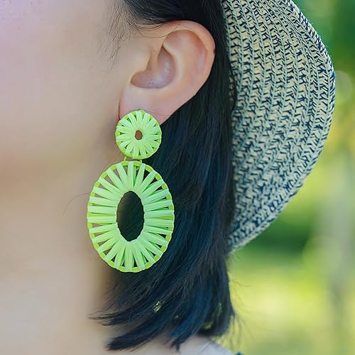 Miniatura 8 de Aretes de rafia, bohemios, aretes colgantes para mujer, hechos a mano, de moda, joyería bohemia de regalo para niñas