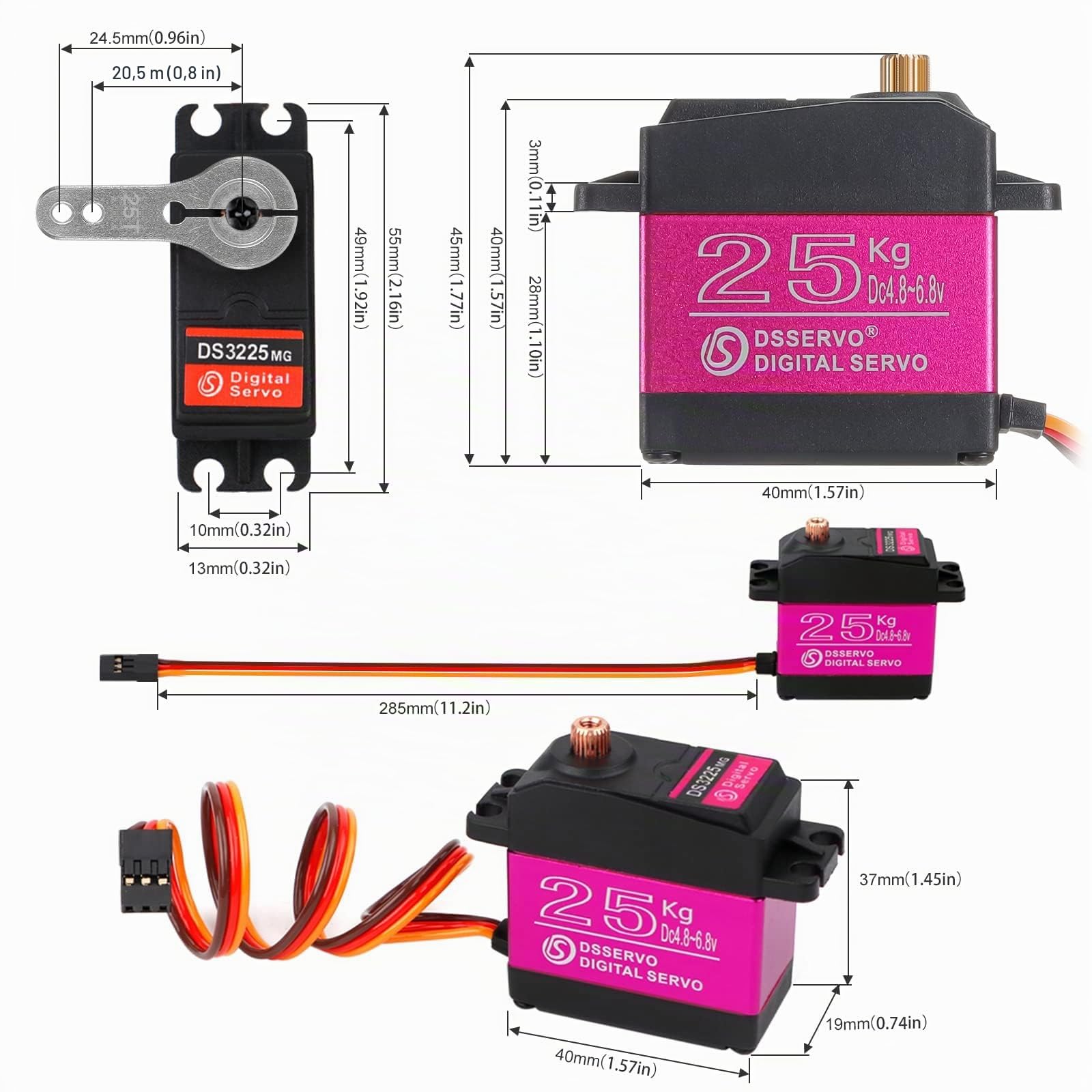 RC Servo Servo de direction numérique étanche à couple élevé 25 kg Servo numérique Modélisme Engrenage métallique Servos DS3225 pour robot de voiture RC 1/10 1/8