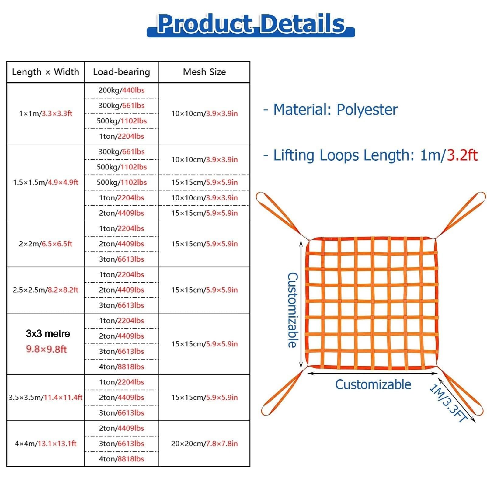 Generisch Hochleistungs-Hebegurte - Flaches Nylon-Hebenetz, elastisches Ladungssicherungsnetz für LKWs, Anhänger und SUVs (1,5 x 1,5 m, 10 cm Maschenweite, 300 kg Traglast)