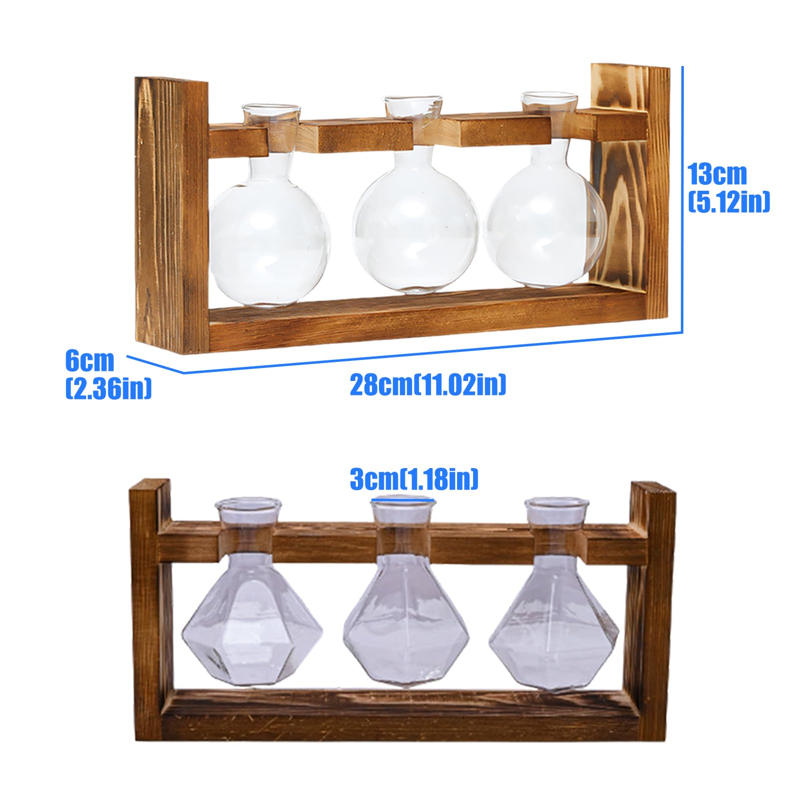 Ensemble de vases Porte-Plantes de Table, Bouteilles en Verre avec Cadre en Bois, présentoir de Petites Fleurs, décoration intérieure, Station de Propagation, Trio de vases à bourgeons, Porte-Plantes
